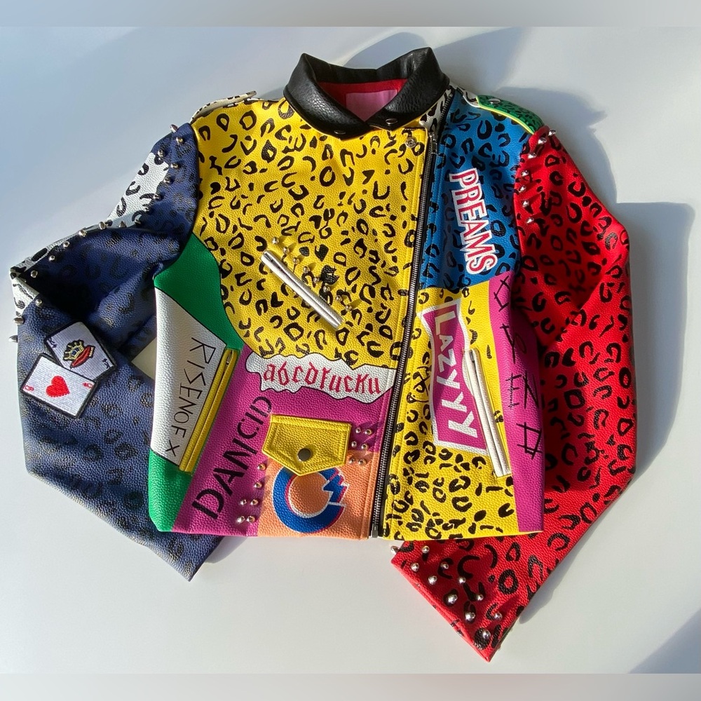 AZALEA WANG Studded Moto Jacket, Wonka Colors Rock Star Game Moto Jacket Sz: XL - Picture 16 of 16